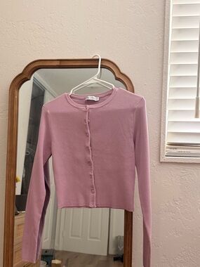 Zara Lavender Ribbed Button-Front Cardigan